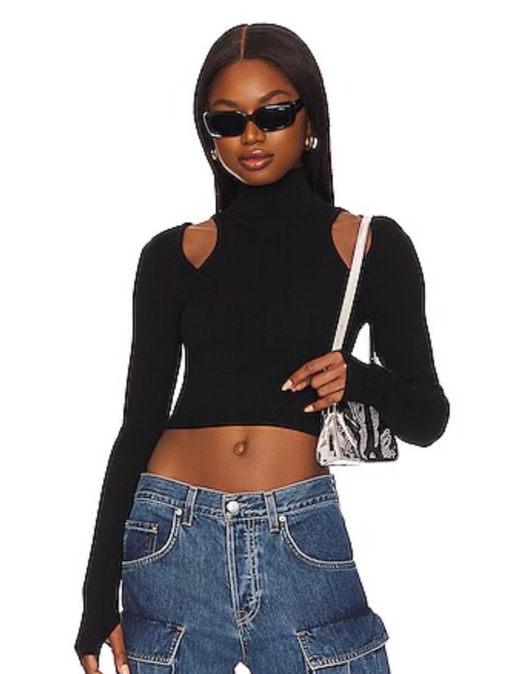 GRLFRND Vanessa Cut Out Shoulder
Cropped Top - Black XS
